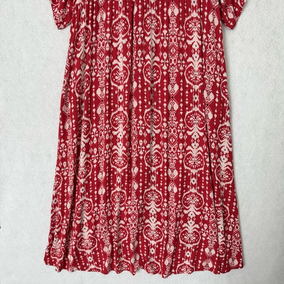 Knox Rose Dress Womens Large Midi Maxi Red White Button Front Short Sleeve Boho - Picture 12 of 15